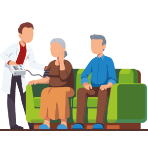 Home visiting service-illustration showing patients on sofa
